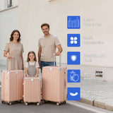 3pcs 20"+24"+28" Luggage Set with Foldable Cup Holder & Spinner Wheels, Hard Shell Carry-On&Checked Suitcases, Pink