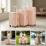 3pcs 20"+24"+28" Luggage Set with Foldable Cup Holder & Spinner Wheels, Hard Shell Carry-On&Checked Suitcases, Pink