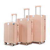 3pcs 20"+24"+28" Luggage Set with Foldable Cup Holder & Spinner Wheels, Hard Shell Carry-On&Checked Suitcases, Pink