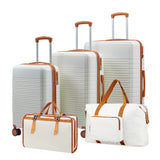 5pcs 20"+24"+28" Luggage Set with Handbag, Toiletry Bag, TSA Lock & Spinner Wheels, Hard Shell Carry-On&Checked Suitcase, Brown+White