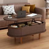 40" Fluted Lift Top Coffee Table, Oval Center Table with Hidden Storage Compartment for Living Room, Bedroom, Office, Apartment