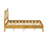 King Boho Platform Bed Frame with Curved Rattan Cane Headboard, Mid-Century Modern Bed, Natural
