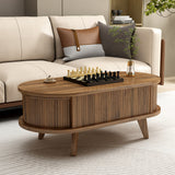 39.37" Fluted Lift Top Coffee Table with Storage, Oval Center Table for Living Room, Bedroom, Office, Apartment
