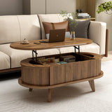 39.37" Fluted Lift Top Coffee Table with Storage, Oval Center Table for Living Room, Bedroom, Office, Apartment