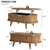 39.37" Fluted Lift Top Coffee Table with Storage, Oval Center Table for Living Room, Bedroom, Office, Apartment