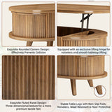 39.37" Fluted Lift Top Coffee Table with Storage, Oval Center Table for Living Room, Bedroom, Office, Apartment