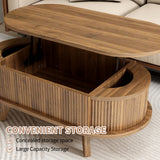 39.37" Fluted Lift Top Coffee Table with Storage, Oval Center Table for Living Room, Bedroom, Office, Apartment