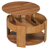 Farmhouse 32.5" Round Lift Top Coffee Table, Accent Center Table with Hidden Storage & Open Shelf for Living Room, Apartment
