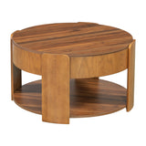Farmhouse 32.5" Round Lift Top Coffee Table, Accent Center Table with Hidden Storage & Open Shelf for Living Room, Apartment