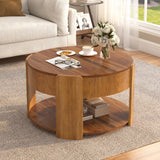 Farmhouse 32.5" Round Lift Top Coffee Table, Accent Center Table with Hidden Storage & Open Shelf for Living Room, Apartment