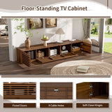 70"W TV Stand for TVs up to 80", Modern TV Console Media Storage Cabinet Entertainment Center with Soft-Close Hinges&Flip-down Door, Walnut