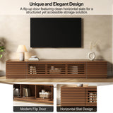 86"W TV Stand for TVs up to 90", Modern TV Console Media Entertainment Center with Soft-Close Hinges,Flip-down Door&Cable Management,Walnut