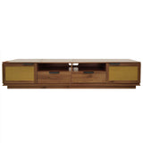 79" TV Stand for TVs up to 85" with Soft-Closing, 2 Drawers, Open Shelves&Cable Holes, Rattan TV Console Media Entertainment Center, Walnut