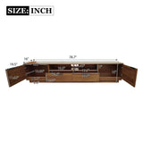 79" TV Stand for TVs up to 85" with Soft-Closing, 2 Drawers, Open Shelves&Cable Holes, Rattan TV Console Media Entertainment Center, Walnut
