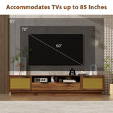 79" TV Stand for TVs up to 85" with Soft-Closing, 2 Drawers, Open Shelves&Cable Holes, Rattan TV Console Media Entertainment Center, Walnut