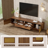 79" TV Stand for TVs up to 85" with Soft-Closing, 2 Drawers, Open Shelves&Cable Holes, Rattan TV Console Media Entertainment Center, Walnut