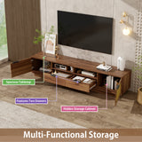 79" TV Stand for TVs up to 85" with Soft-Closing, 2 Drawers, Open Shelves&Cable Holes, Rattan TV Console Media Entertainment Center, Walnut