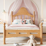 Twin Platform Bed Frame with Curved Headboard, Solid Wood Low Profile Bed Frame, No Box Spring Needed