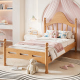 Twin Platform Bed Frame with Curved Headboard, Solid Wood Low Profile Bed Frame, No Box Spring Needed