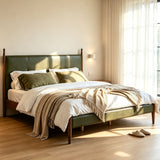 King Size Upholstered Platform Bed Frame with PU Tufted Headboard, Mid-Century Modern Bed, Green