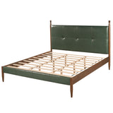 King Size Upholstered Platform Bed Frame with PU Tufted Headboard, Mid-Century Modern Bed, Green