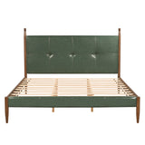 King Size Upholstered Platform Bed Frame with PU Tufted Headboard, Mid-Century Modern Bed, Green