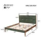 King Size Upholstered Platform Bed Frame with PU Tufted Headboard, Mid-Century Modern Bed, Green