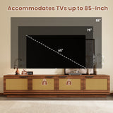 78" TV Stand for TVs up to 85" with Soft-Closing Hinges & Cable Holes, Rattan TV Console Media Cabinet Boho Entertainment Center, Walnut