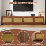 78" TV Stand for TVs up to 85" with Soft-Closing Hinges & Cable Holes, Rattan TV Console Media Cabinet Boho Entertainment Center, Walnut