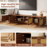 78" TV Stand for TVs up to 85" with Soft-Closing Hinges & Cable Holes, Rattan TV Console Media Cabinet Boho Entertainment Center, Walnut