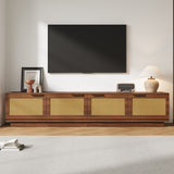 78" TV Stand for TVs up to 85" with Soft-Closing Hinges & Cable Holes, Rattan TV Console Media Cabinet Boho Entertainment Center, Walnut