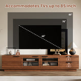 78" TV Stand for TVs up to 85" with Glass Doors,Soft-Close Hinges&2 Drawers, Modern TV Console Media Cabinet Entertainment Center, Walnut