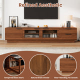 78" TV Stand for TVs up to 85" with Glass Doors,Soft-Close Hinges&2 Drawers, Modern TV Console Media Cabinet Entertainment Center, Walnut