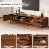 78" TV Stand for TVs up to 85" with Glass Doors,Soft-Close Hinges&2 Drawers, Modern TV Console Media Cabinet Entertainment Center, Walnut