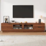 78" TV Stand for TVs up to 85" with Glass Doors,Soft-Close Hinges&2 Drawers, Modern TV Console Media Cabinet Entertainment Center, Walnut