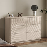 6 Drawer Dresser for Bedroom, Ripple Design Chest of Drawers with Handle Free, Wood Storage Organizer for Nursery, Living Room