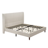 King Upholstered Platform Bed Frame with Tall Wingback Headboard, Modern Minimalist Bed, Beige