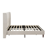 King Upholstered Platform Bed Frame with Tall Wingback Headboard, Modern Minimalist Bed, Beige
