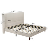 King Upholstered Platform Bed Frame with Tall Wingback Headboard, Modern Minimalist Bed, Beige