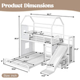 Twin over Full Playhouse Bunk Bed with Movable Storage Cabinet, LED Light, Hanging Rod, Slide&Ladder, Metal Loft Bed for Kids&Teens, White