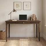 60" Writing Desk with Drawer & Pre-assembled Tablgtop, Vintage Home Office Desk Computer Desk with Turned Legs, Chestnut