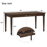 60" Writing Desk with Drawer & Pre-assembled Tablgtop, Vintage Home Office Desk Computer Desk with Turned Legs, Chestnut