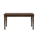 60" Writing Desk with Drawer & Pre-assembled Tablgtop, Vintage Home Office Desk Computer Desk with Turned Legs, Chestnut
