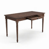 60" Writing Desk with Drawer & Pre-assembled Tablgtop, Vintage Home Office Desk Computer Desk with Turned Legs, Chestnut