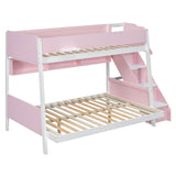 Twin over Full LED Bunk Bed Frame with Striped-Design Staircase & Open Storage Shelves for Kids/Teens/Adults
