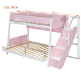 Twin over Full LED Bunk Bed Frame with Striped-Design Staircase & Open Storage Shelves for Kids/Teens/Adults