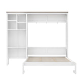 Queen Size Murphy Bed Frame with Integrated Desk & Open Storage Shelves, Foldable Cabinet Bed for Bedroom, Apartment, Office