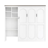 Queen Size Murphy Bed Frame with Integrated Desk & Open Storage Shelves, Foldable Cabinet Bed for Bedroom, Apartment, Office