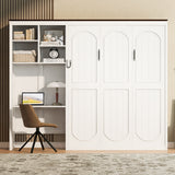 Queen Size Murphy Bed Frame with Integrated Desk & Open Storage Shelves, Foldable Cabinet Bed for Bedroom, Apartment, Office