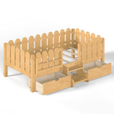 Twin Toddler Bed with Led Light, Bookshelf, Drawers, Stairs & Safety Guardrail, Childlike Kid Platform Bed Frame, Low Profile, Natural